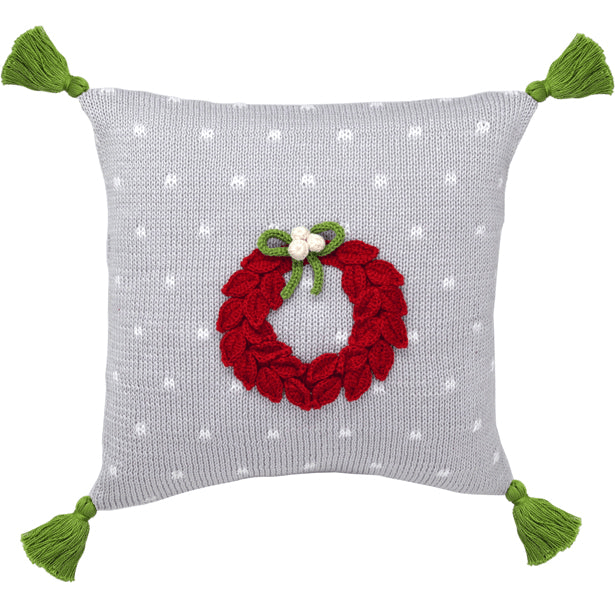 10" Red Wreath Pillow, Grey - Mervyns
