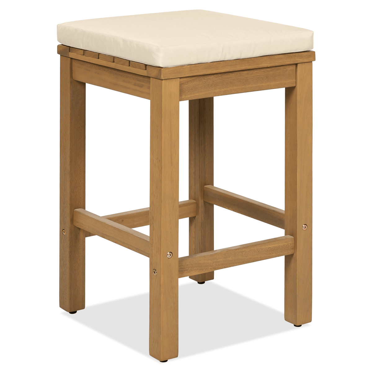 5 Piece Outdoor Bar Set, Patio Acacia Wood Bar Height Table & Four Stools with Cushions, Wood Dining Bar Set for Backyard, Poolside, Balcony, Beige - Mervyns