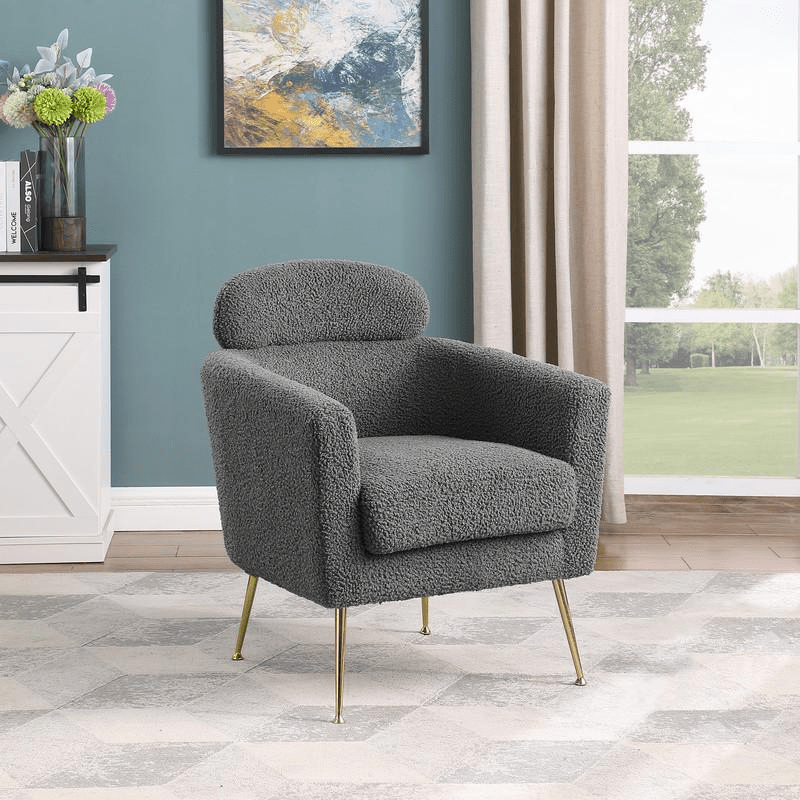 Accent chair with grey vegan (faux) fur and gold chrome legs - Mervyns