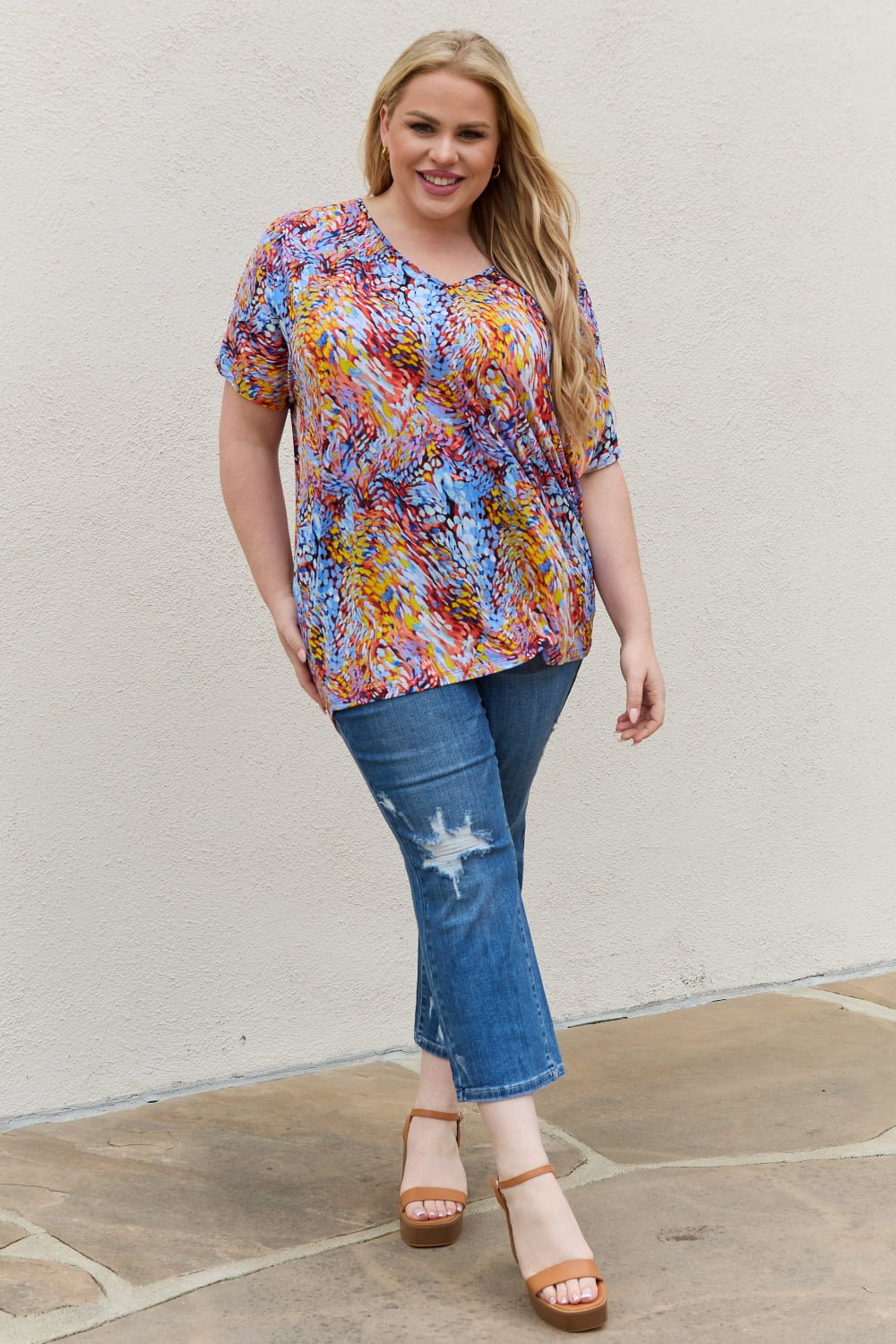 Be Stage Full Size Printed Dolman Flowy Top - Mervyns