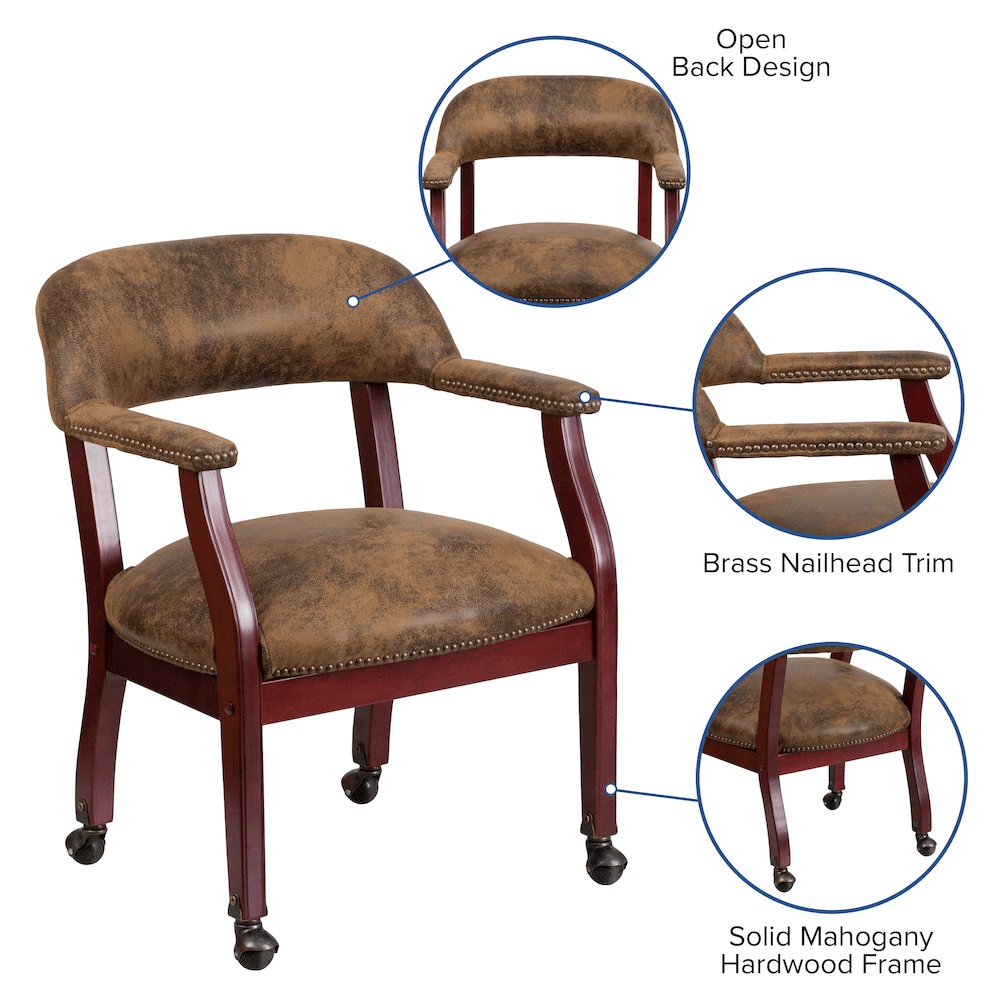 Bomber Jacket Brown Luxurious Conference Chair with Accent Nail Trim and Casters - Mervyns