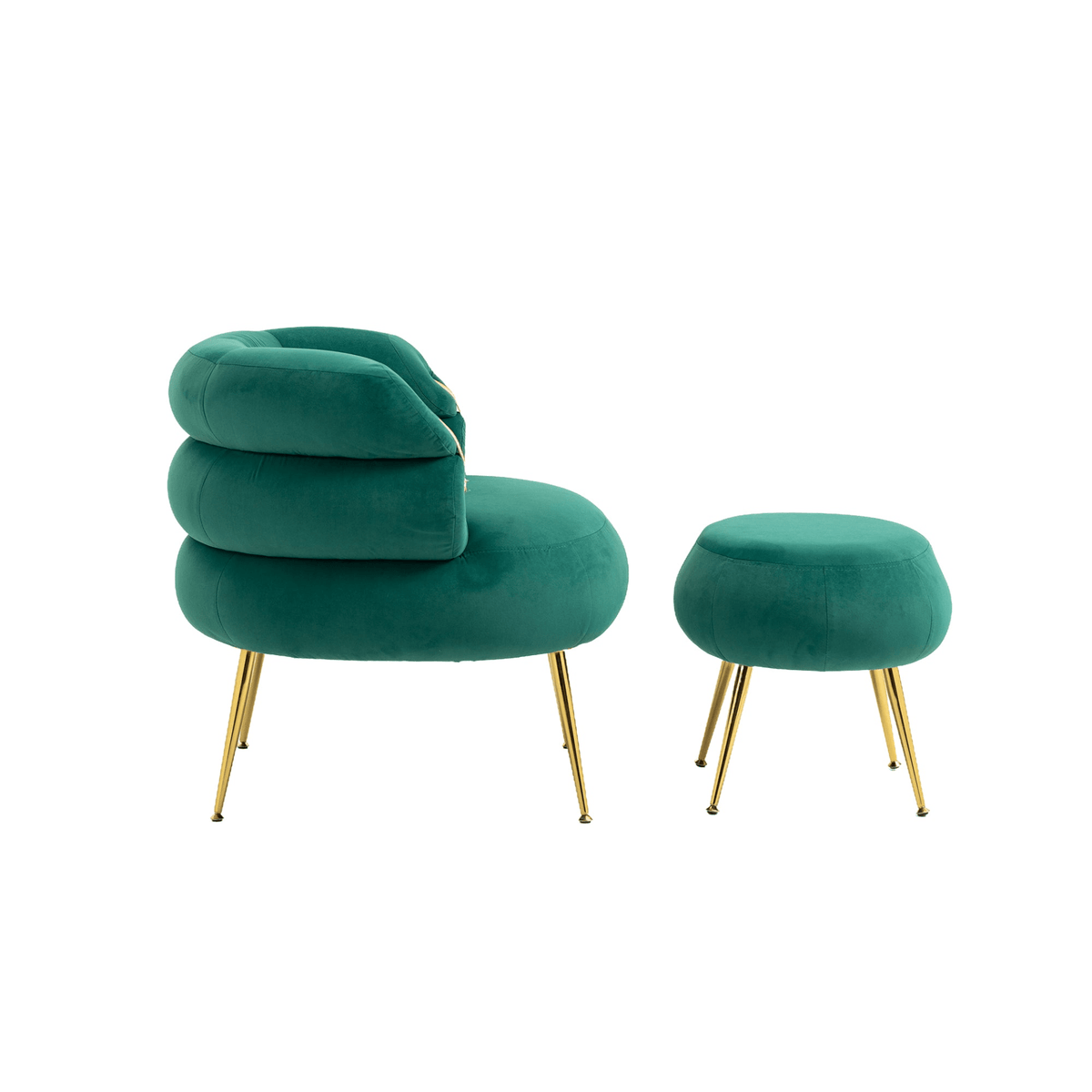 COOLMORE Upholstered Velvet Barrel Accent Chair with Ottoman,Accent Comfy Lounge Arm Chair and Footrest Stool Set,Single Sofa Armchair with Lounge Seat for Bedroom,Office (Green) - Mervyns