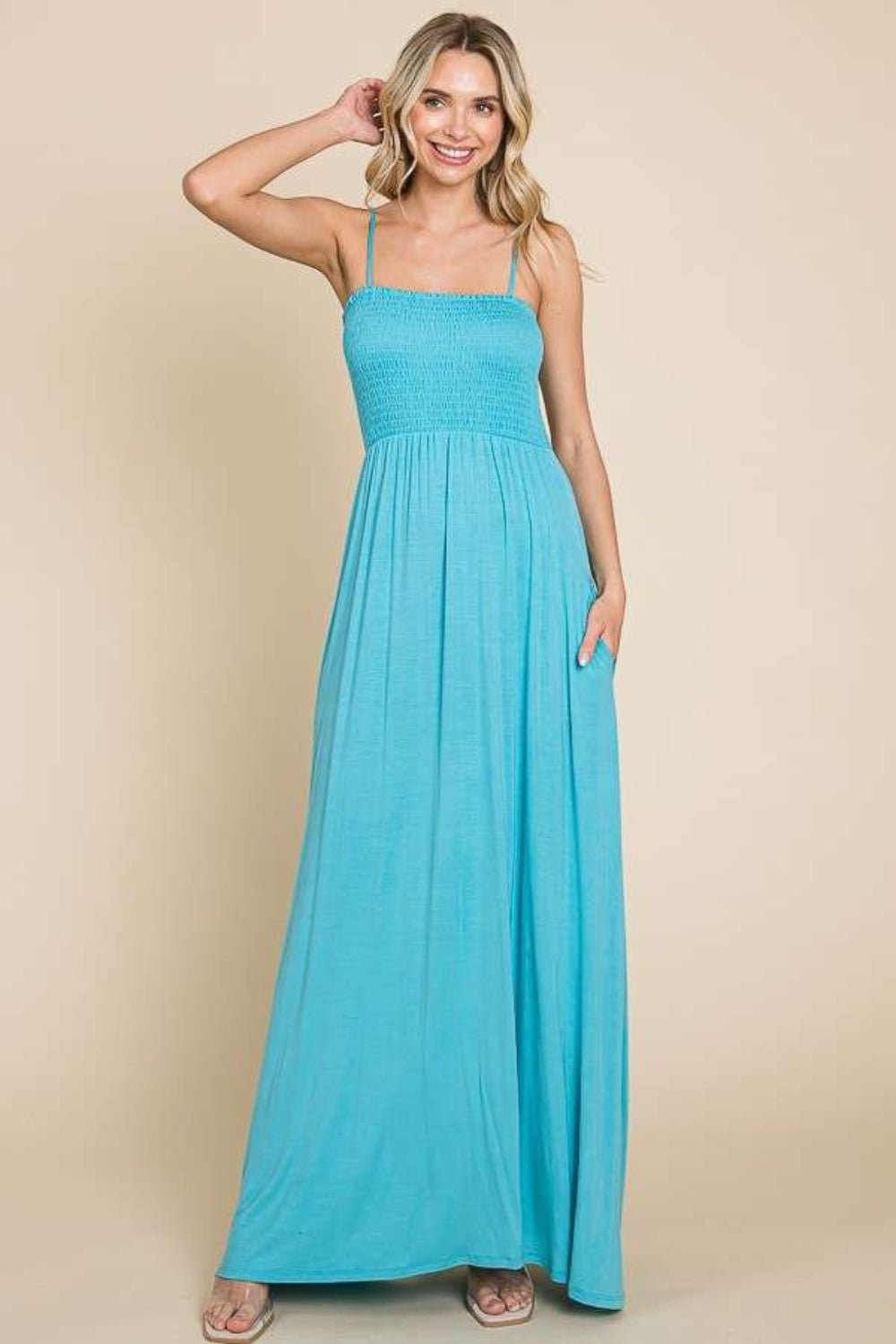 cami maxi dress with pockets Bohemian Print Cami Maxi Dress with Pockets Beige / 2XL