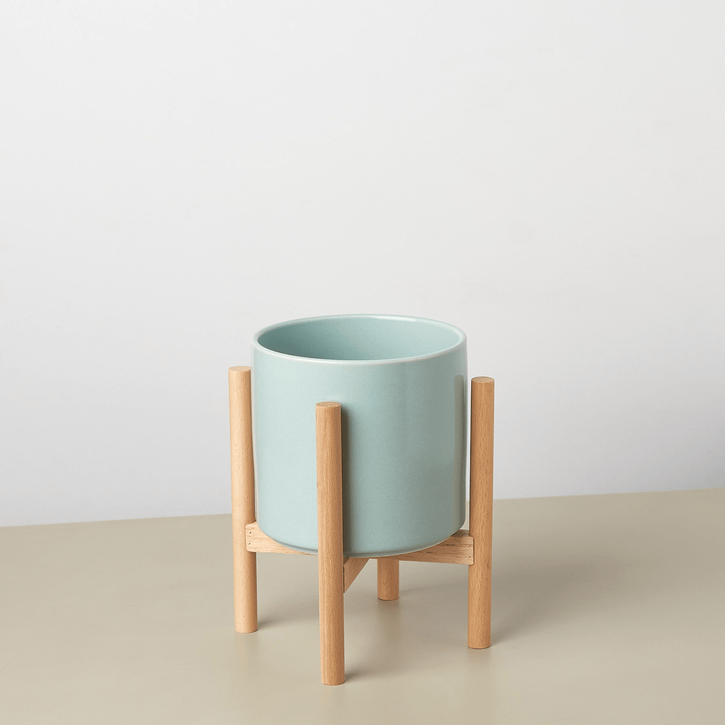 Cylinder Planter with Wood Stand - 5" Pot - Mervyns