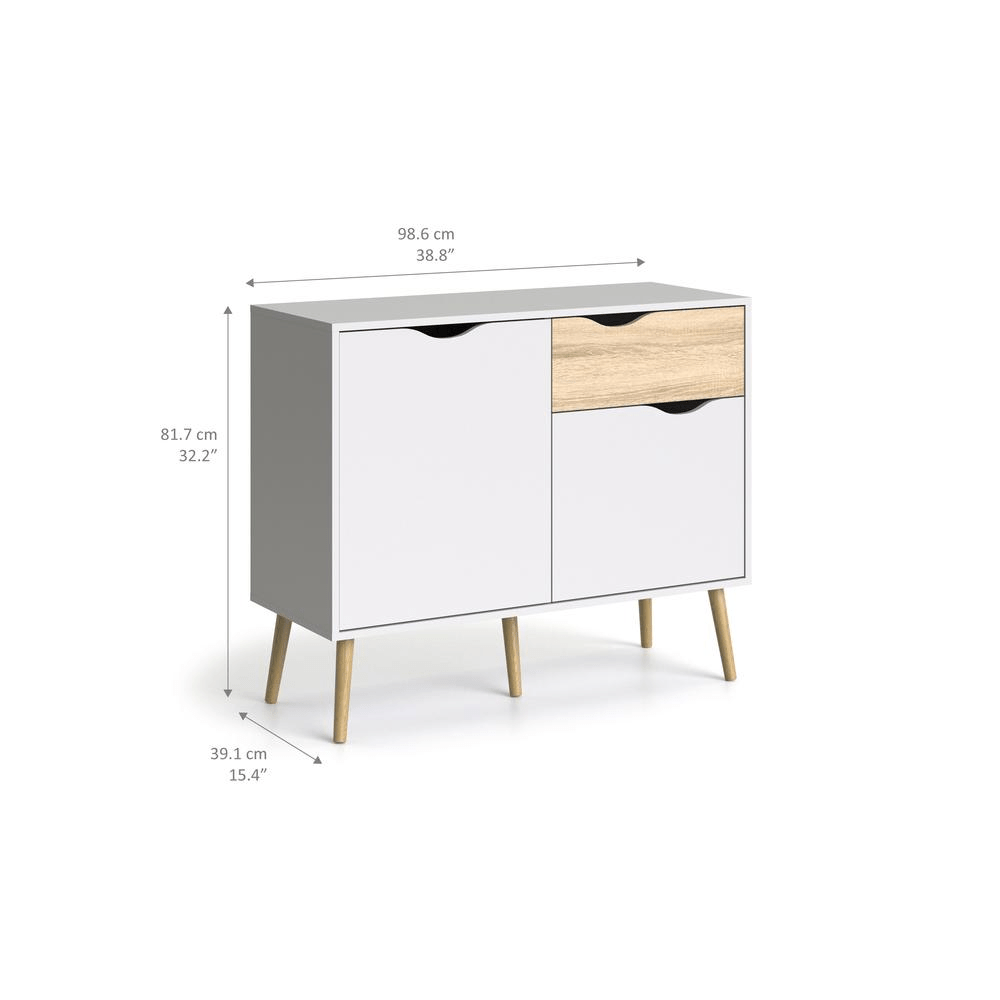 Diana Sideboard with 2 Doors and 1 Drawer, White/Oak Structure - Mervyns