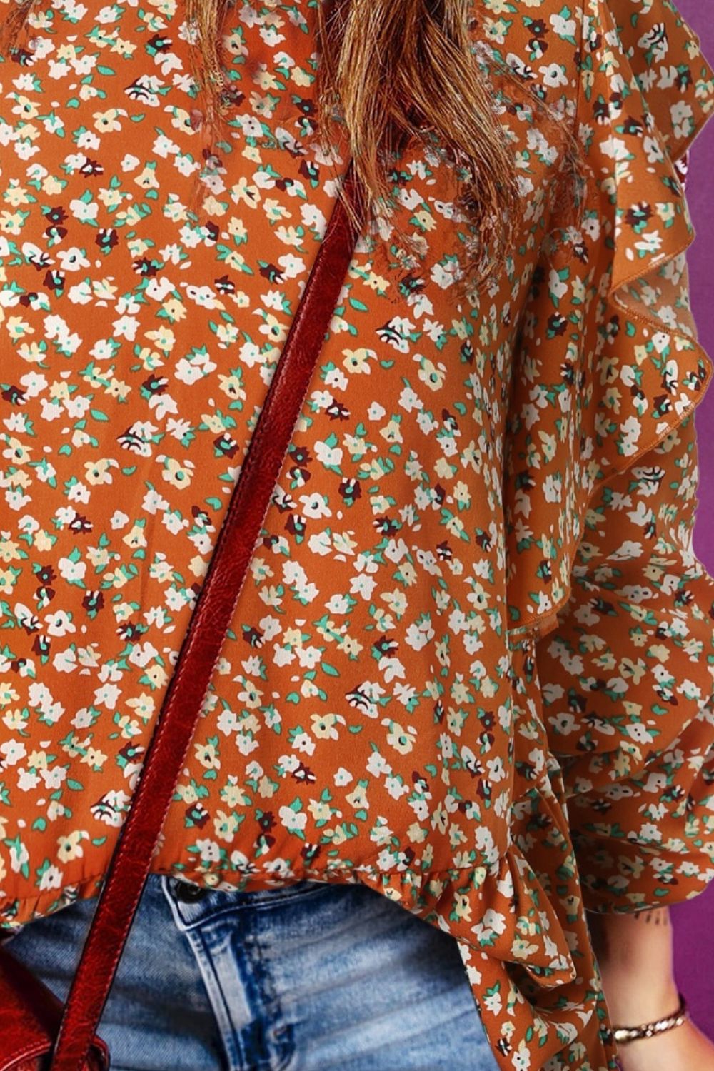 Floral Ruffled Long Sleeve Blouse - Mervyns