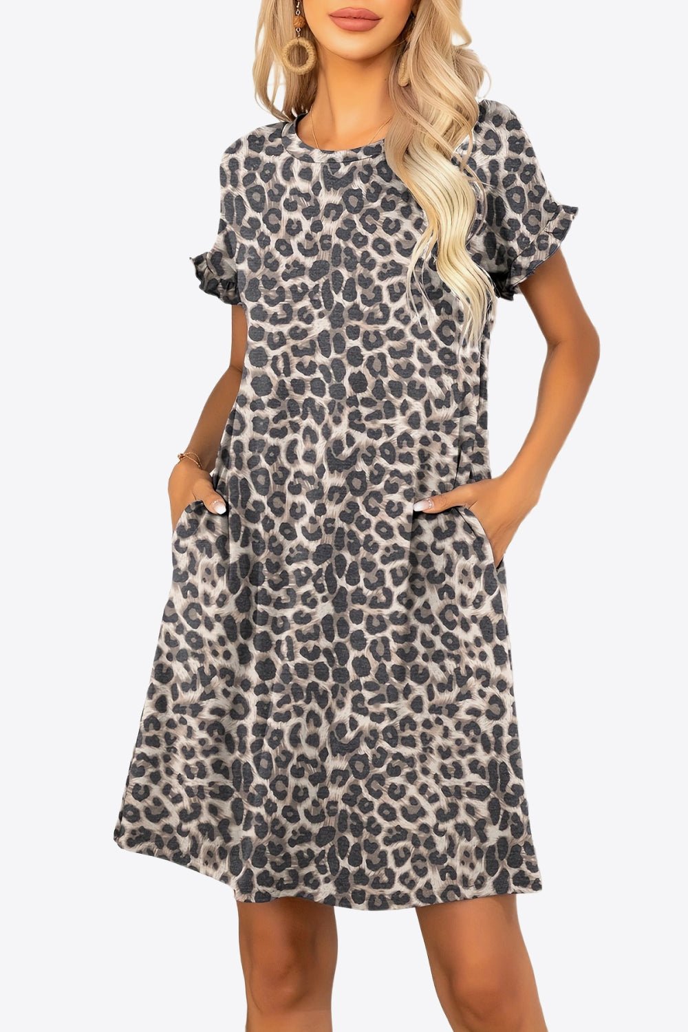Flounce Sleeve Round Neck Dress with Pockets - Mervyns