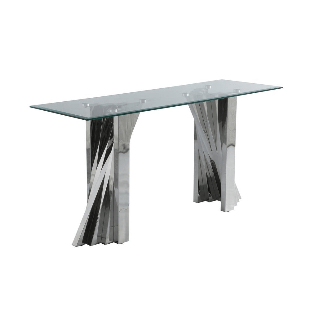 Glass Coffee Table Sets: Coffee Table, 2 End Tables and Console Table with Stainless Steel Base - Mervyns