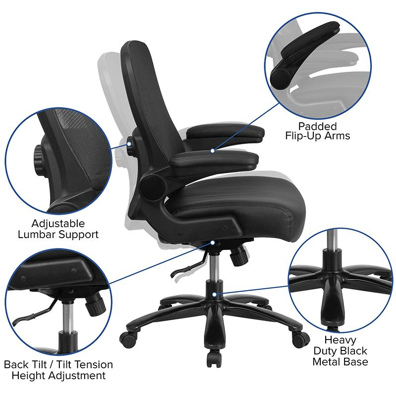 HERCULES Series Big & Tall 500 lb. Rated Black Mesh/LeatherSoft Executive Ergonomic Office Chair with Adjustable Lumbar - Mervyns