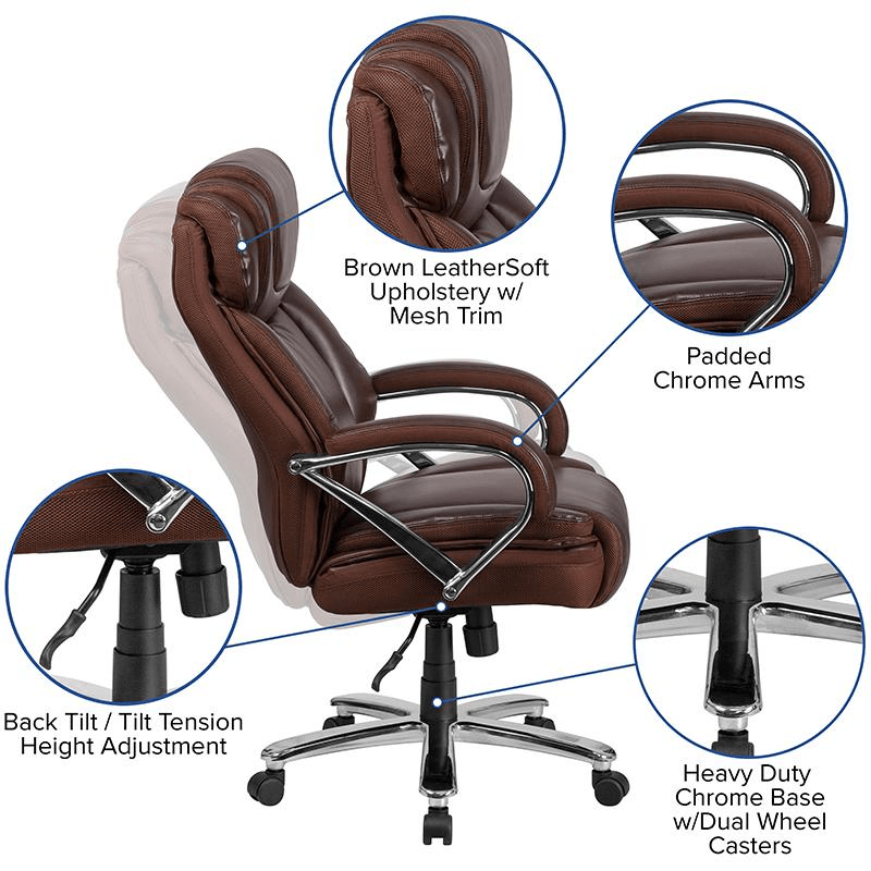 HERCULES Series Big & Tall 500 lb. Rated Brown LeatherSoft Executive Swivel Ergonomic Office Chair with Extra Wide Seat - Mervyns