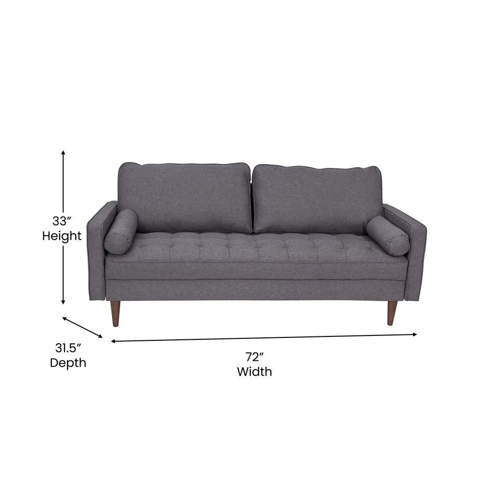 Hudson Mid - Century Modern Sofa with Tufted Faux Linen Upholstery & Solid Wood Legs in Dark Gray - Mervyns