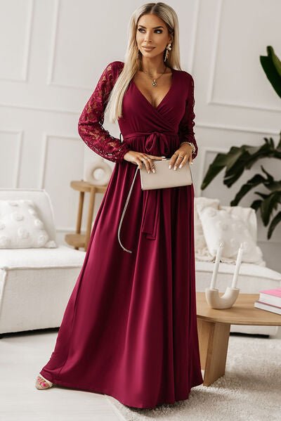 Lace Detail Surplice Tie-Waist Maxi Dress - Mervyns Lace Detail Surplice Tie-Waist Maxi Dress - Mervyns