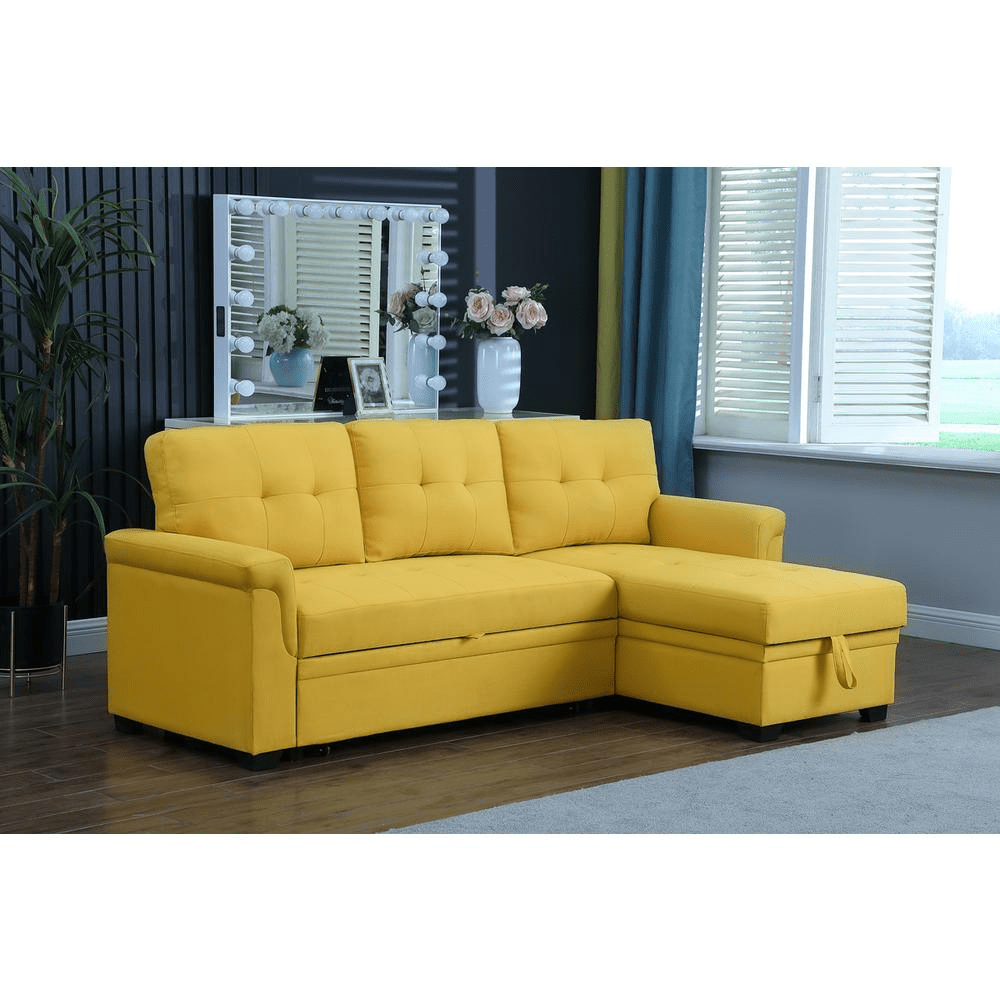 Lucca Yellow Linen Reversible Sleeper Sectional Sofa with Storage Chaise - Mervyns