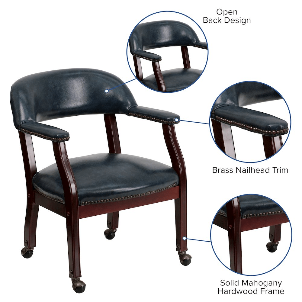 Navy Vinyl Luxurious Conference Chair with Accent Nail Trim and Casters - Mervyns