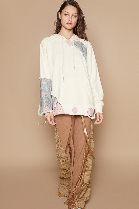 POL Floral Patchwork Distressed Drawstring Hoodie - Mervyns