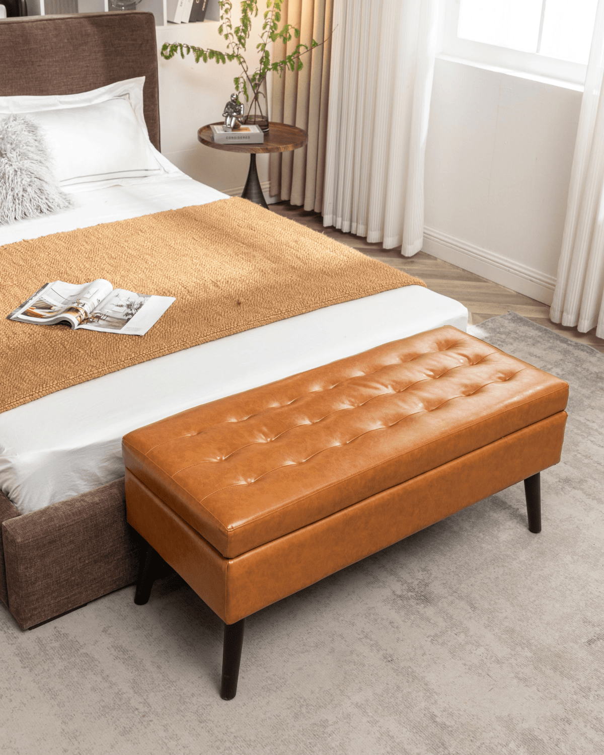Storage Bench with Storage Bench for Bedroom End of Bed Bench Foot of Bed Bench Entryway Bench Storage Ottoman Bench 43.3' W x 17.7' Brown Leather Bench - Mervyns