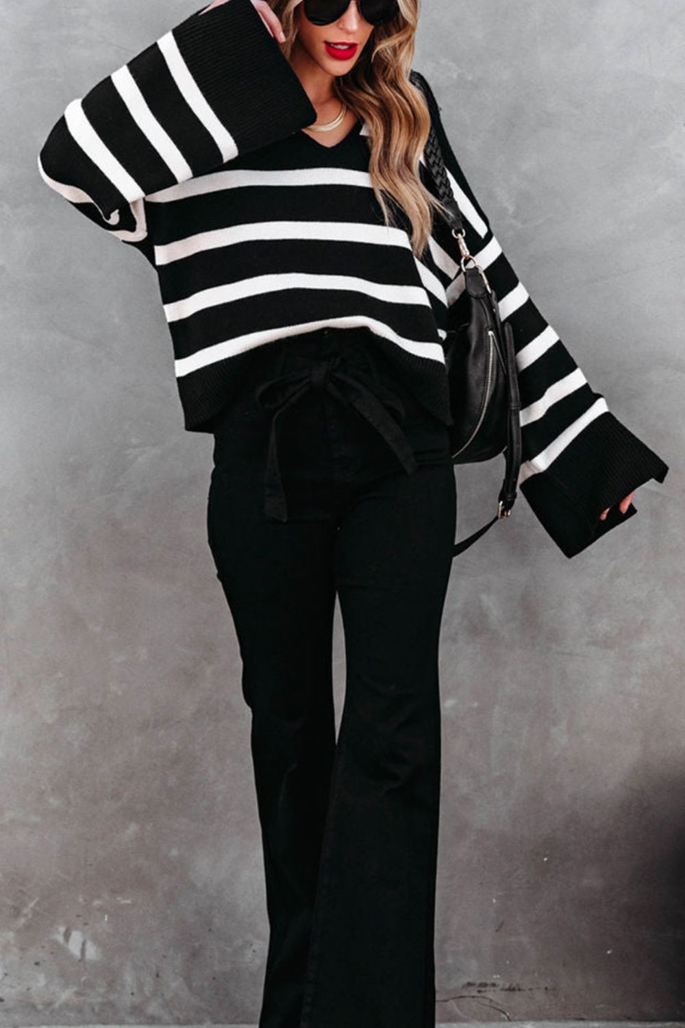 Striped Johnny Collar Long Sleeve Sweater - Mervyns