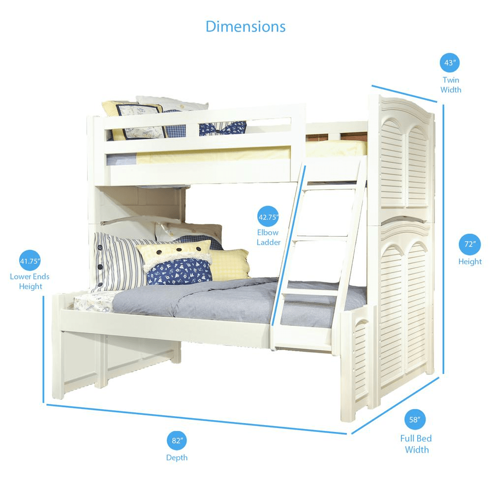 Twin Over Full 3/3 over 4/6 Bunkbed - without trundle - White Cottage - Mervyns