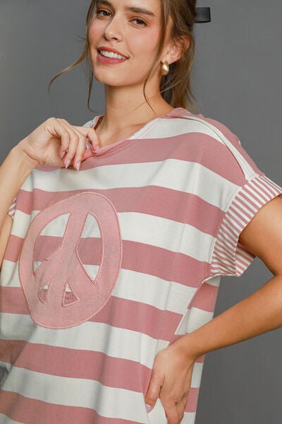 Umgee Peace Applique Striped Short Sleeve Mini Dress - Mervyns