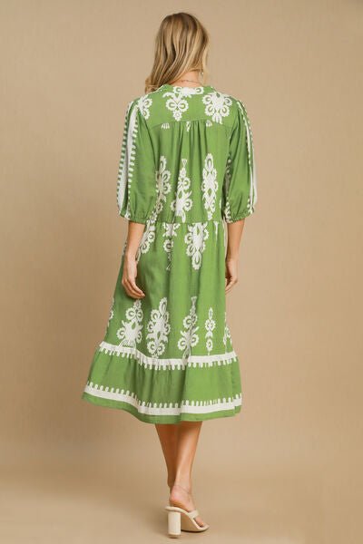 Umgee Printed Notched Midi Dress - Mervyns