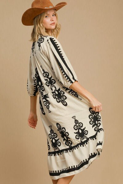 Umgee Printed Notched Midi Dress - Mervyns