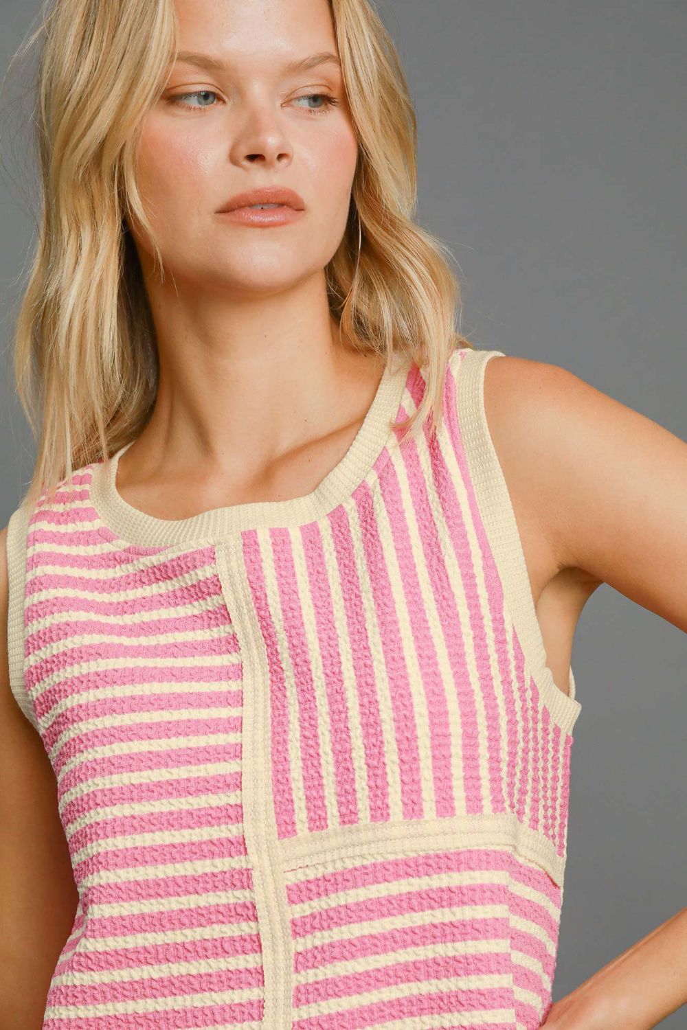 Umgee Round Neck Texture Striped Tank - Mervyns