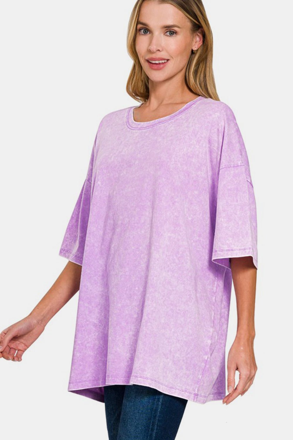 Zenana Full Size Washed Round Neck Drop Shoulder Oversized T-Shirt - Mervyns