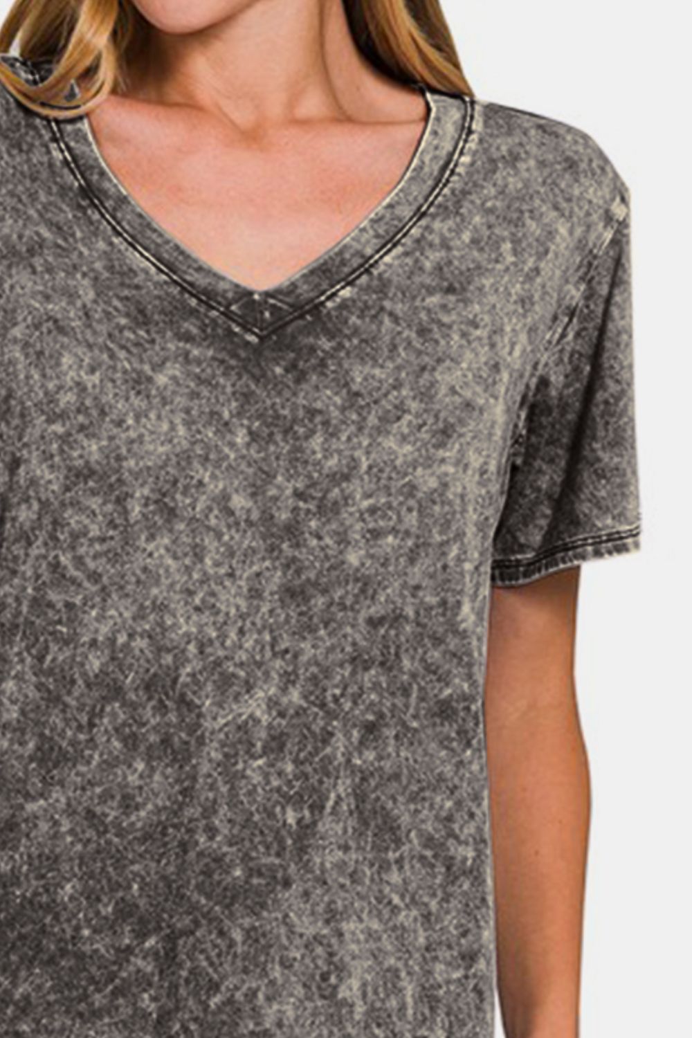 Zenana Full Size Washed Short Sleeve V-Neck T-Shirt - Mervyns