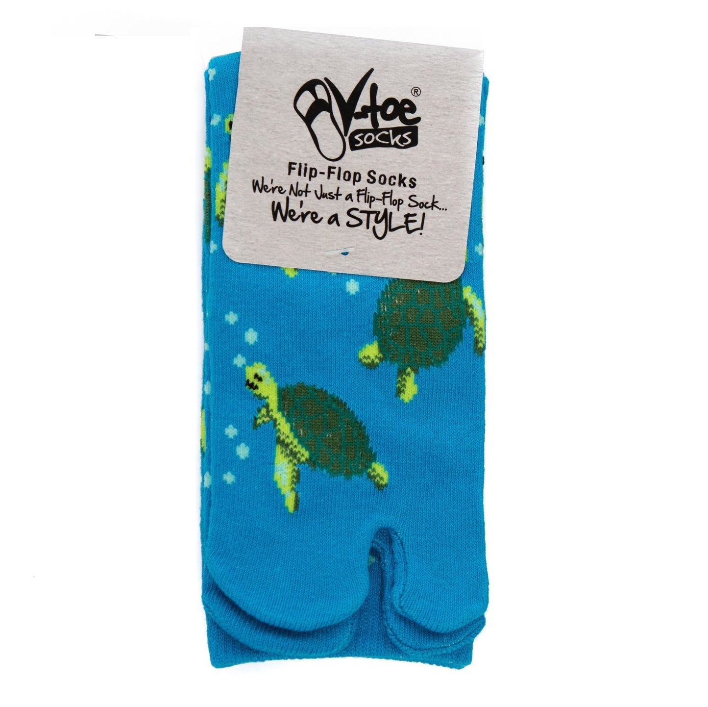 1 Pair - V-Toe Flip Flop Tabi Socks - Blue with Green Turtles - Mervyns