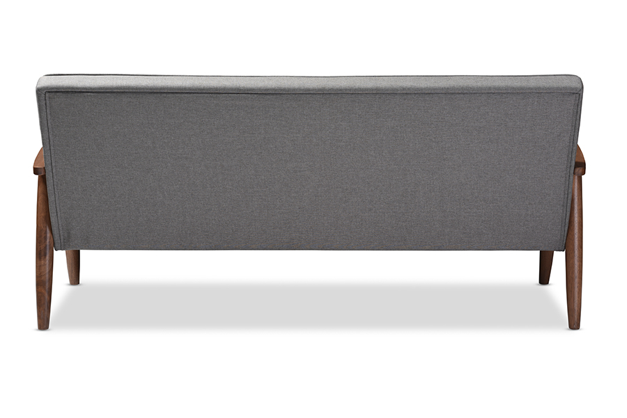 Sorrento Mid-century Retro Modern Grey Fabric Upholstered Wooden 3-seater Sofa