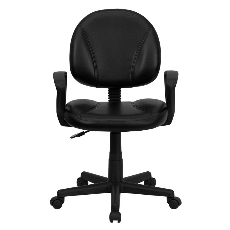 Mid-Back Black LeatherSoft Swivel Ergonomic Task Office Chair with Back Depth Adjustment and Arms