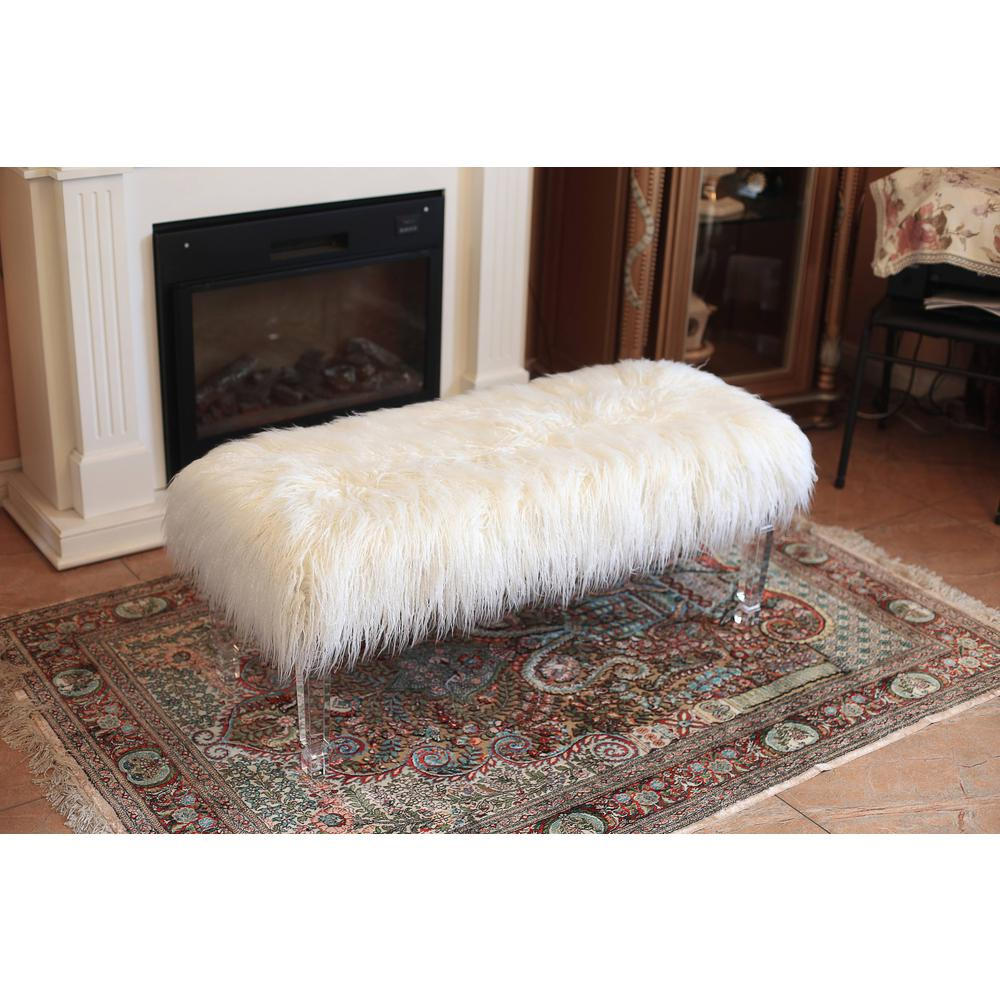 White Faux Fur Bench
