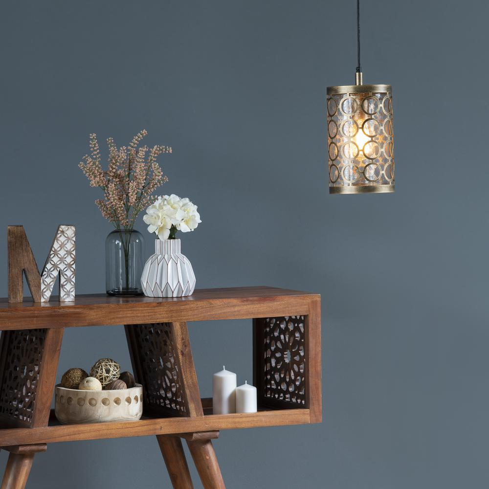 Rosalie Distressed Antique Brass And Glass Pendant