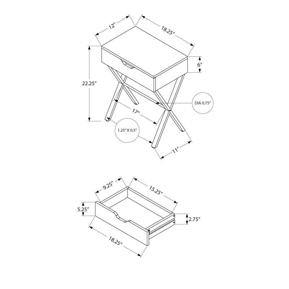 SIDE ACCENT TABLE - 24"H / CAPPUCCINO / GOLD METAL WITH DRAWER