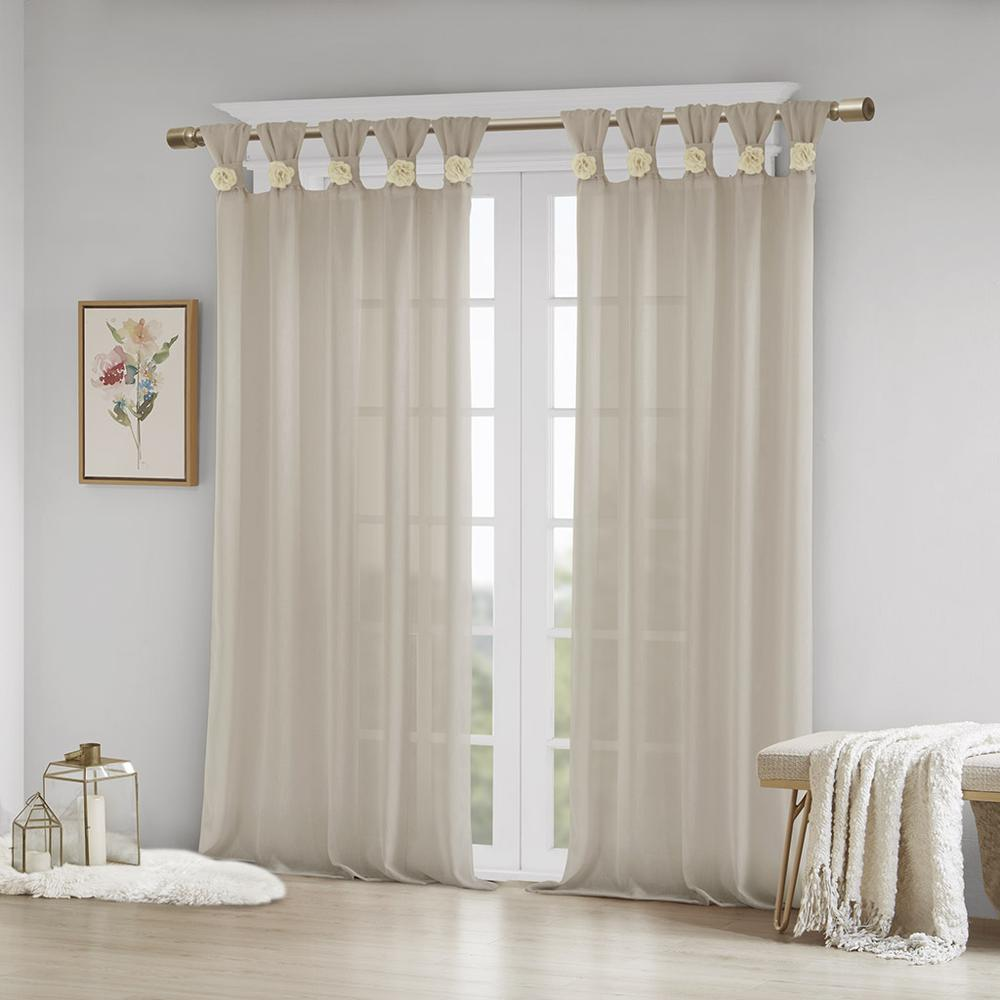 Rosette Tab Top Floral Embellished Window Panel