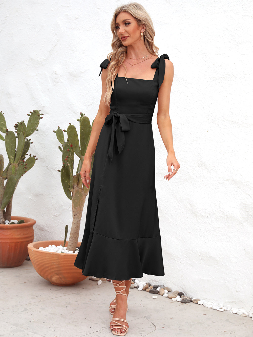 Square Neck Tie Strap Midi Dress - Mervyns Square Neck Tie Strap Midi Dress - Mervyns