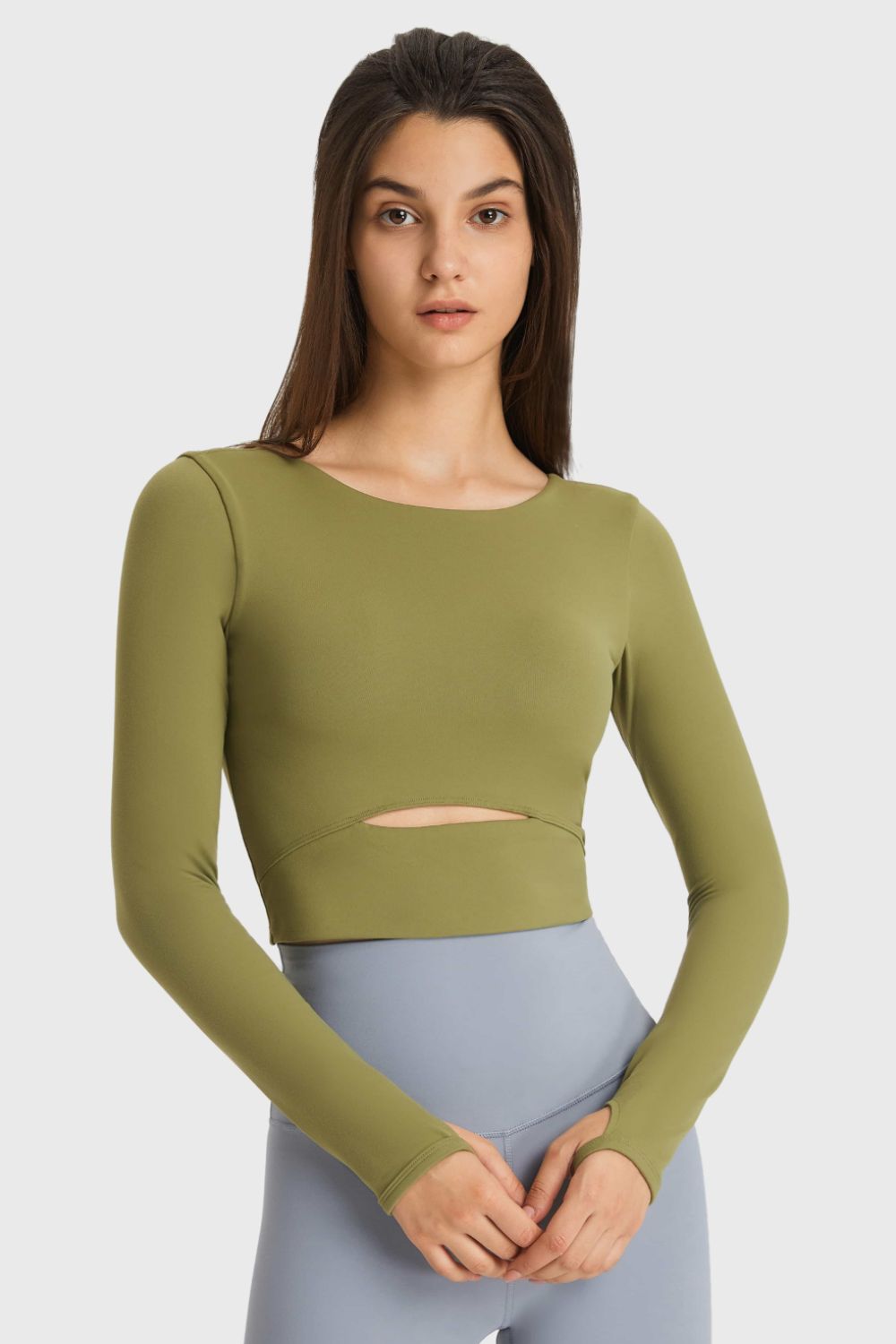 Cutout Long Sleeve Cropped Sports Top - Mervyns