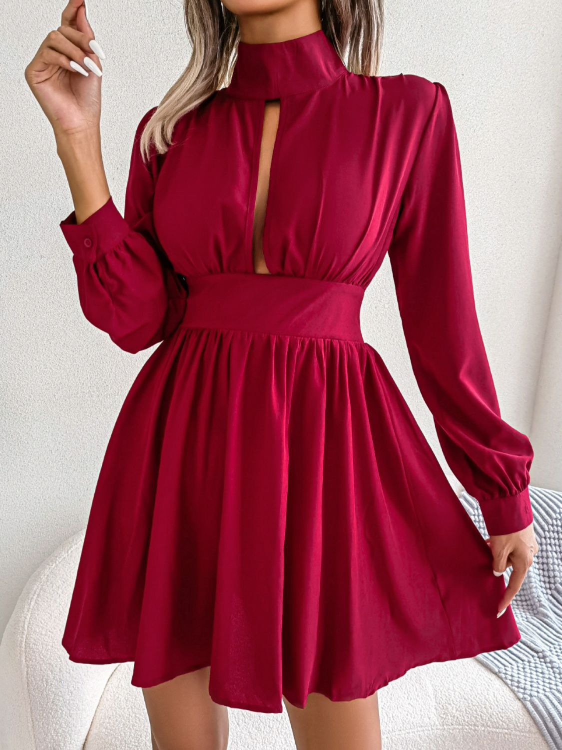 long sleeve cut out a-line mini dress Black Lace Cut Out Detail Long Sleeve Mini Dress