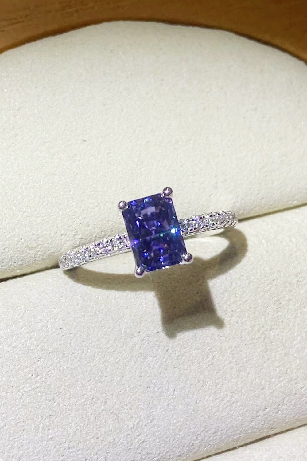 1 Carat Moissanite 925 Sterling Silver Rectangle Ring in Blue - Mervyns