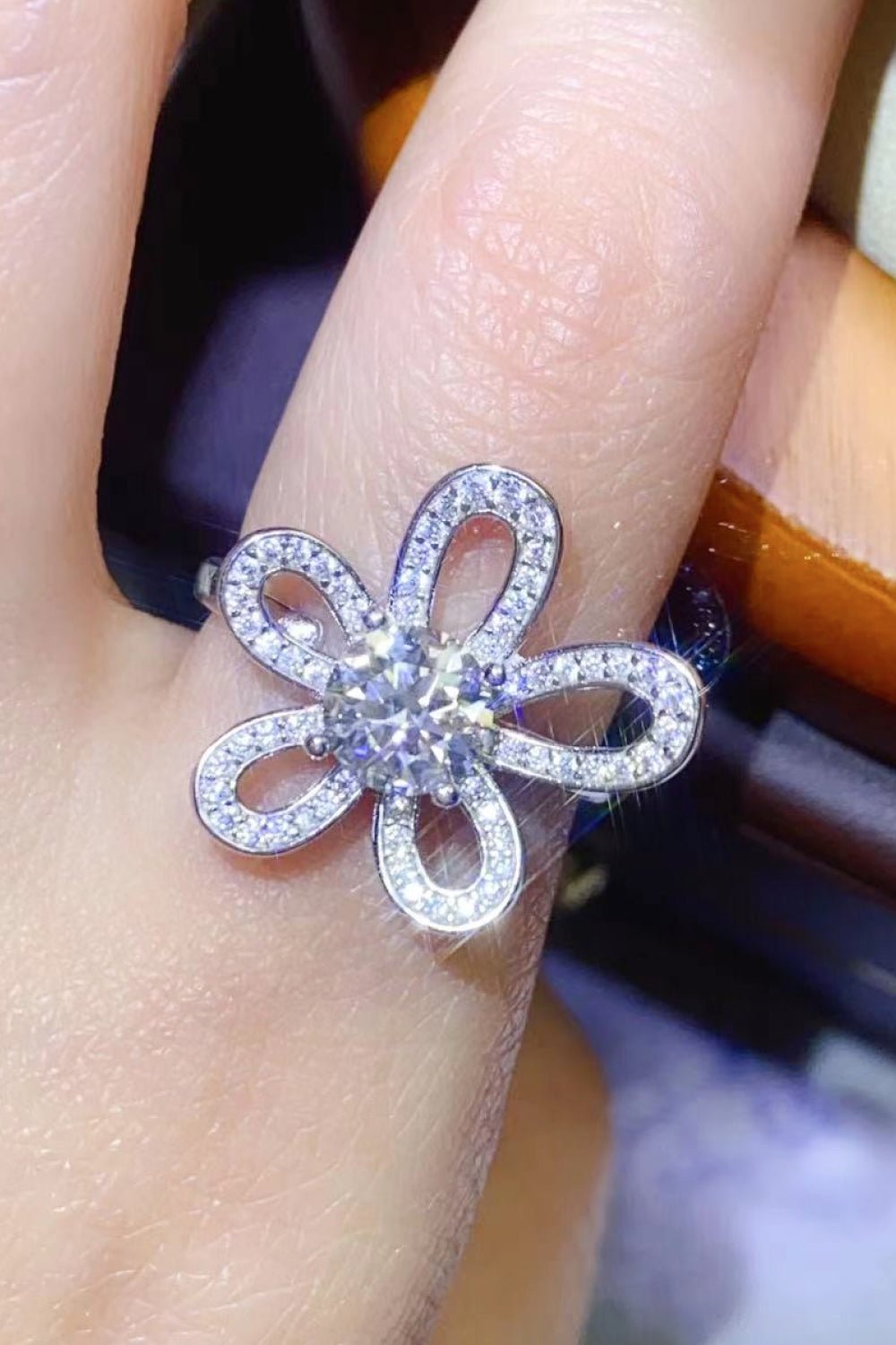 1 Carat Moissanite Flower - Shape Open Ring - Mervyns