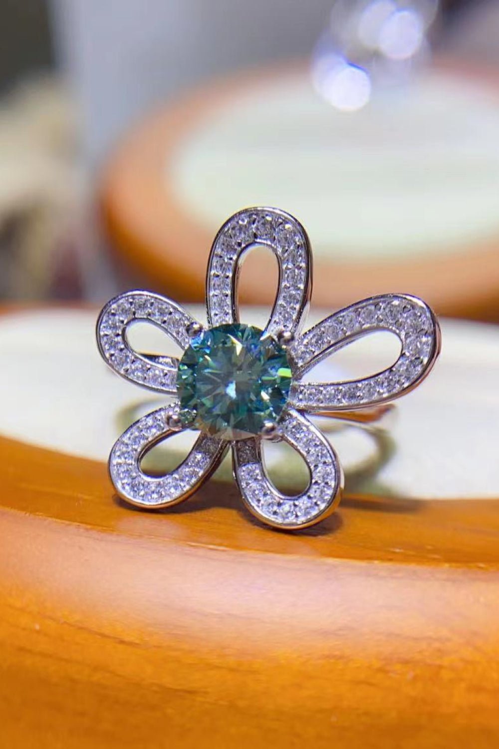 1 Carat Moissanite Flower Shape Open Ring - Mervyns