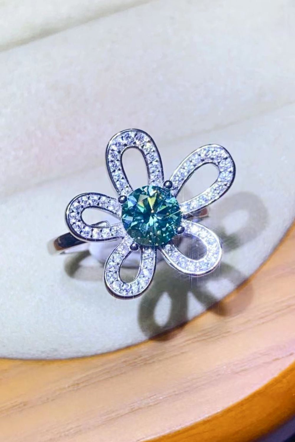 1 Carat Moissanite Flower Shape Open Ring - Mervyns