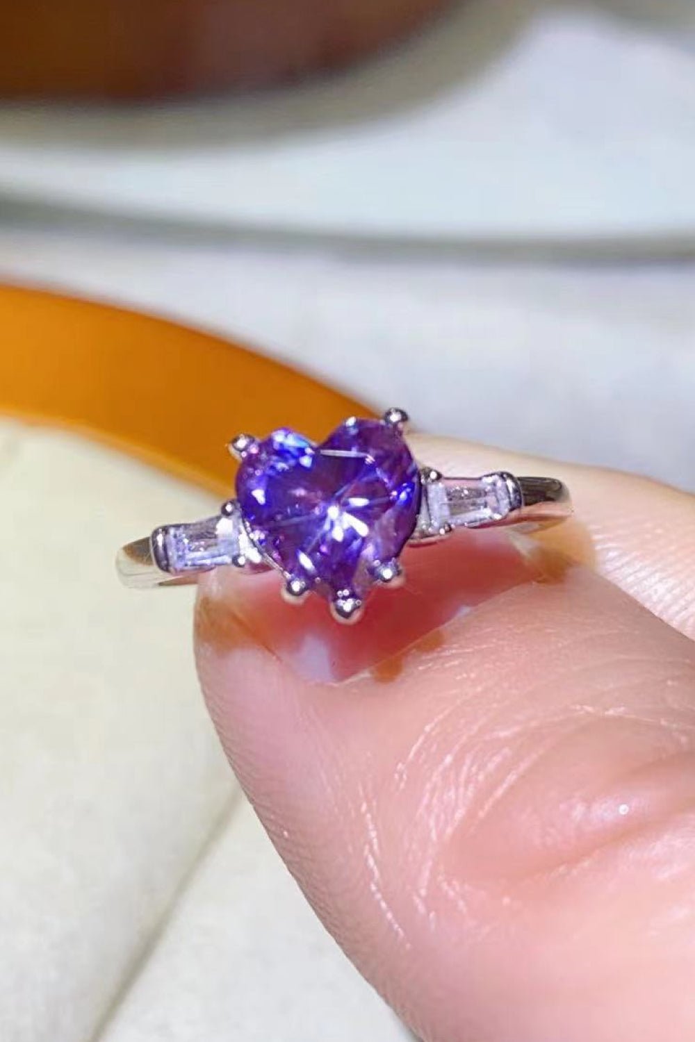 1 Carat Moissanite Heart - Shaped Platinum - Plated Ring in Purple - Mervyns