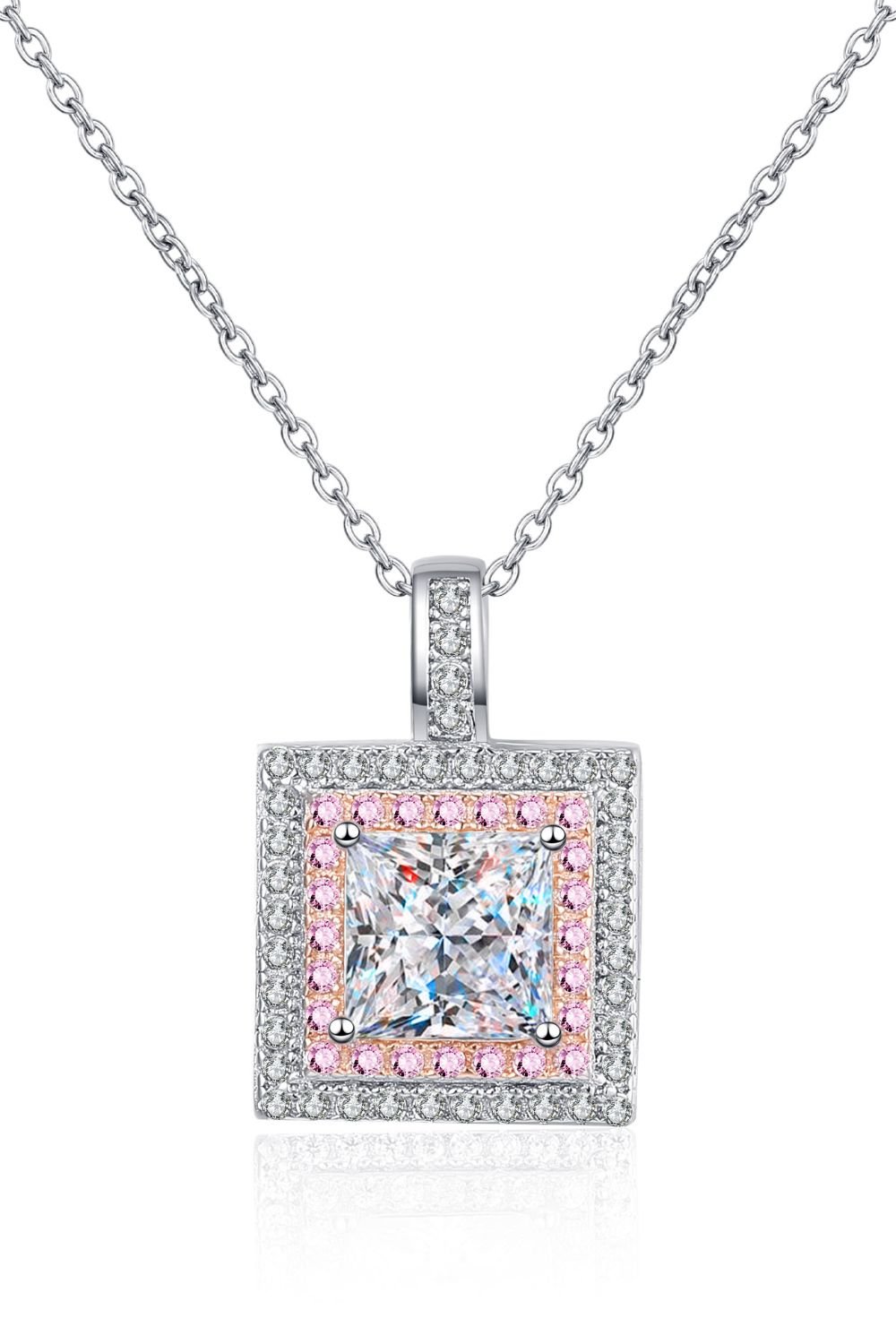 1 Carat Moissanite Square Pendant Chain Necklace - Mervyns