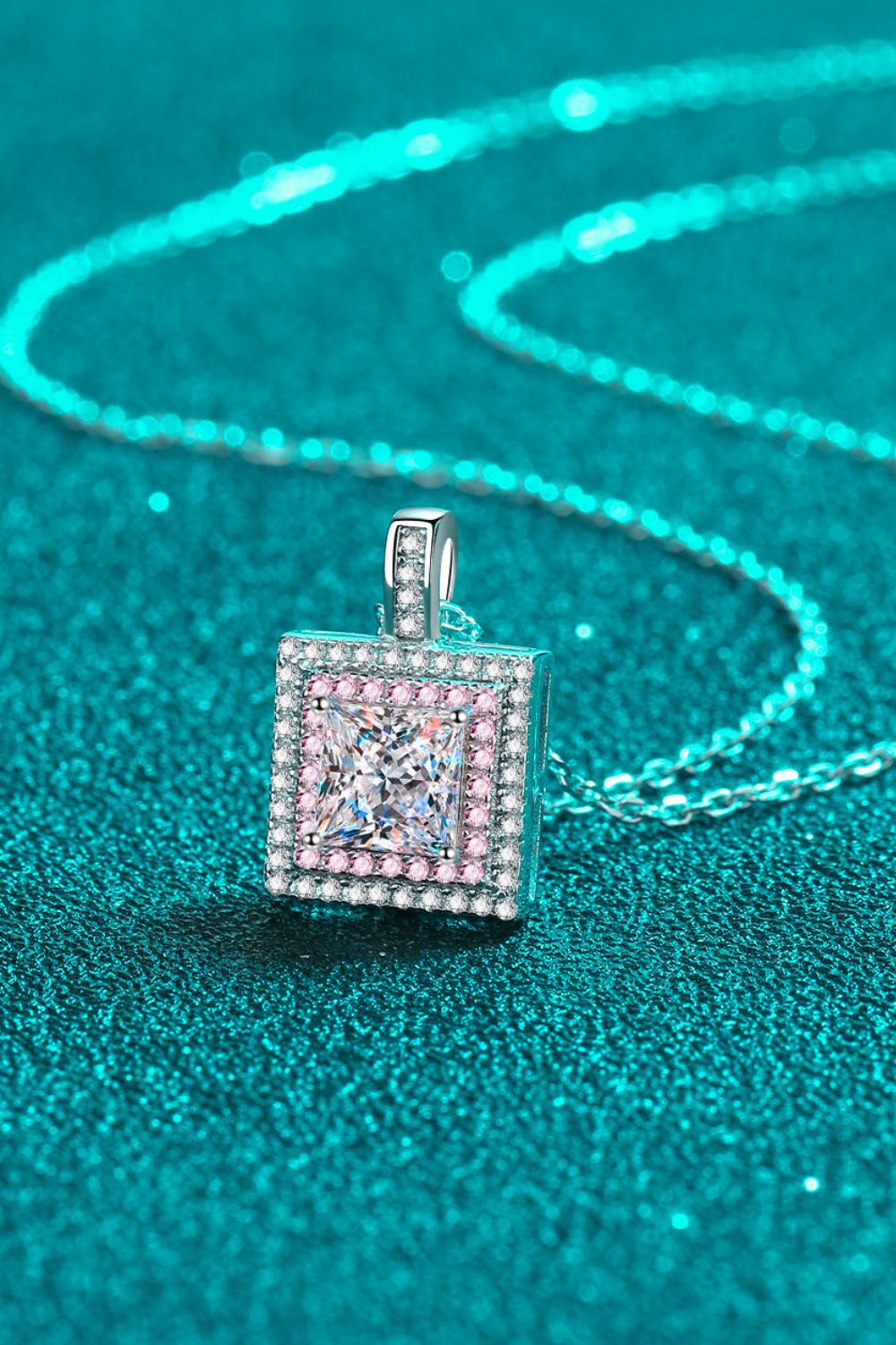 1 Carat Moissanite Square Pendant Chain Necklace - Mervyns