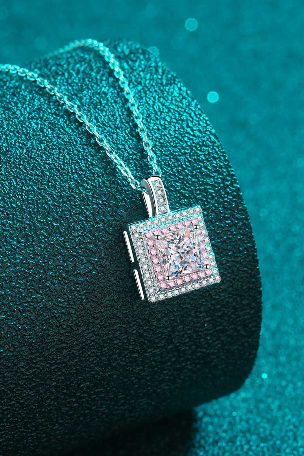 1 Carat Moissanite Square Pendant Chain Necklace - Mervyns