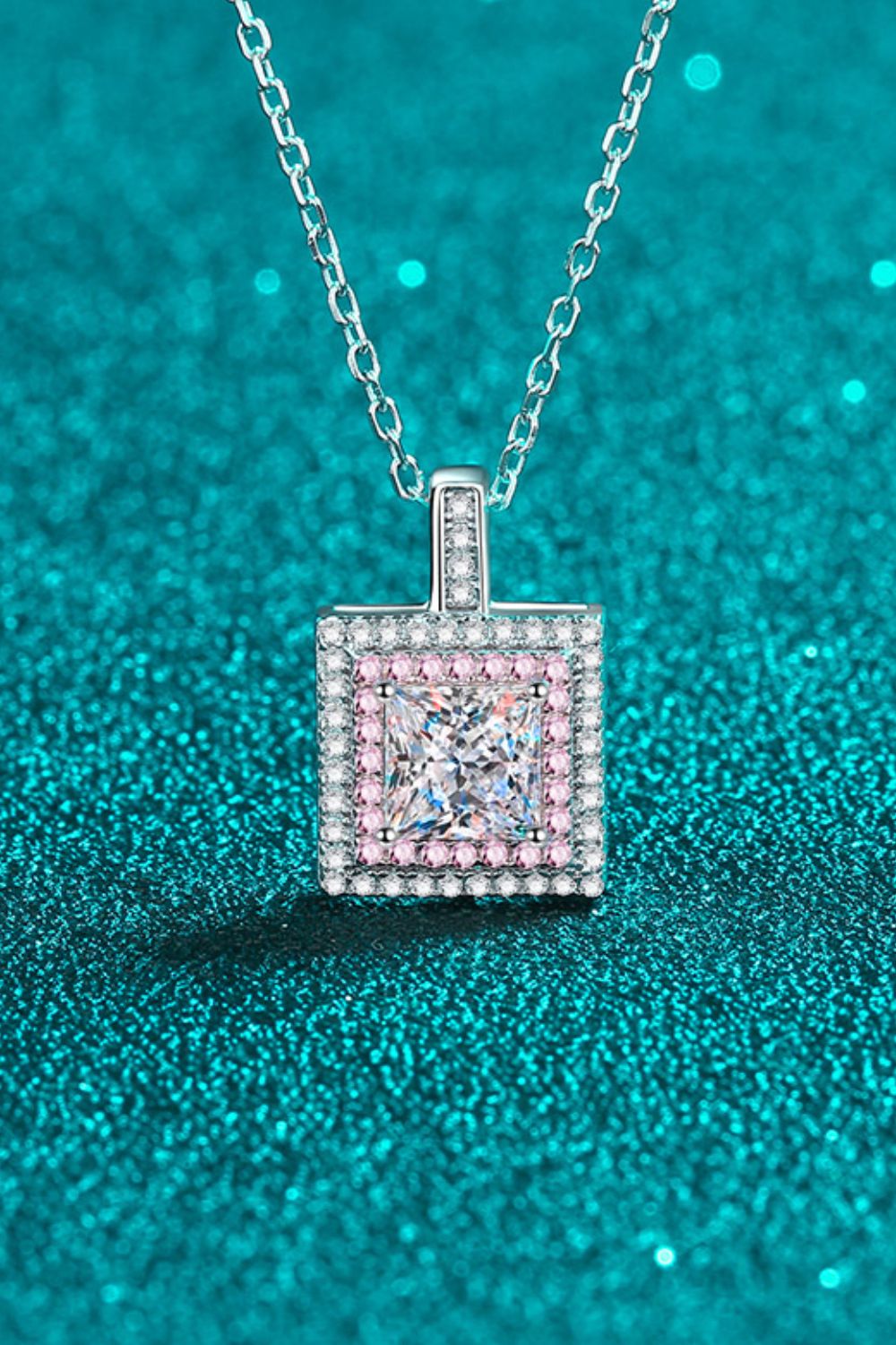 1 Carat Moissanite Square Pendant Chain Necklace - Mervyns