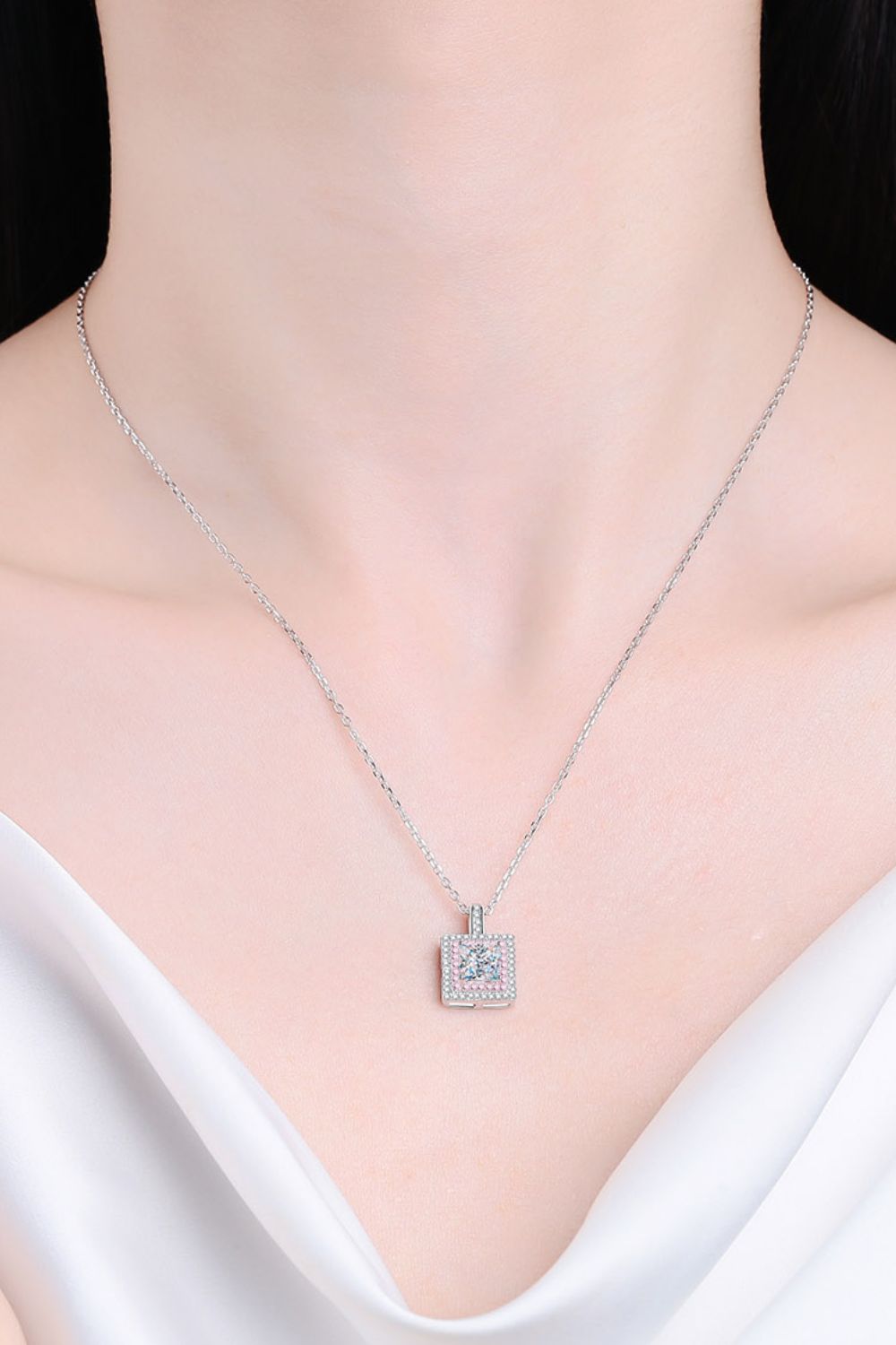 1 Carat Moissanite Square Pendant Chain Necklace - Mervyns