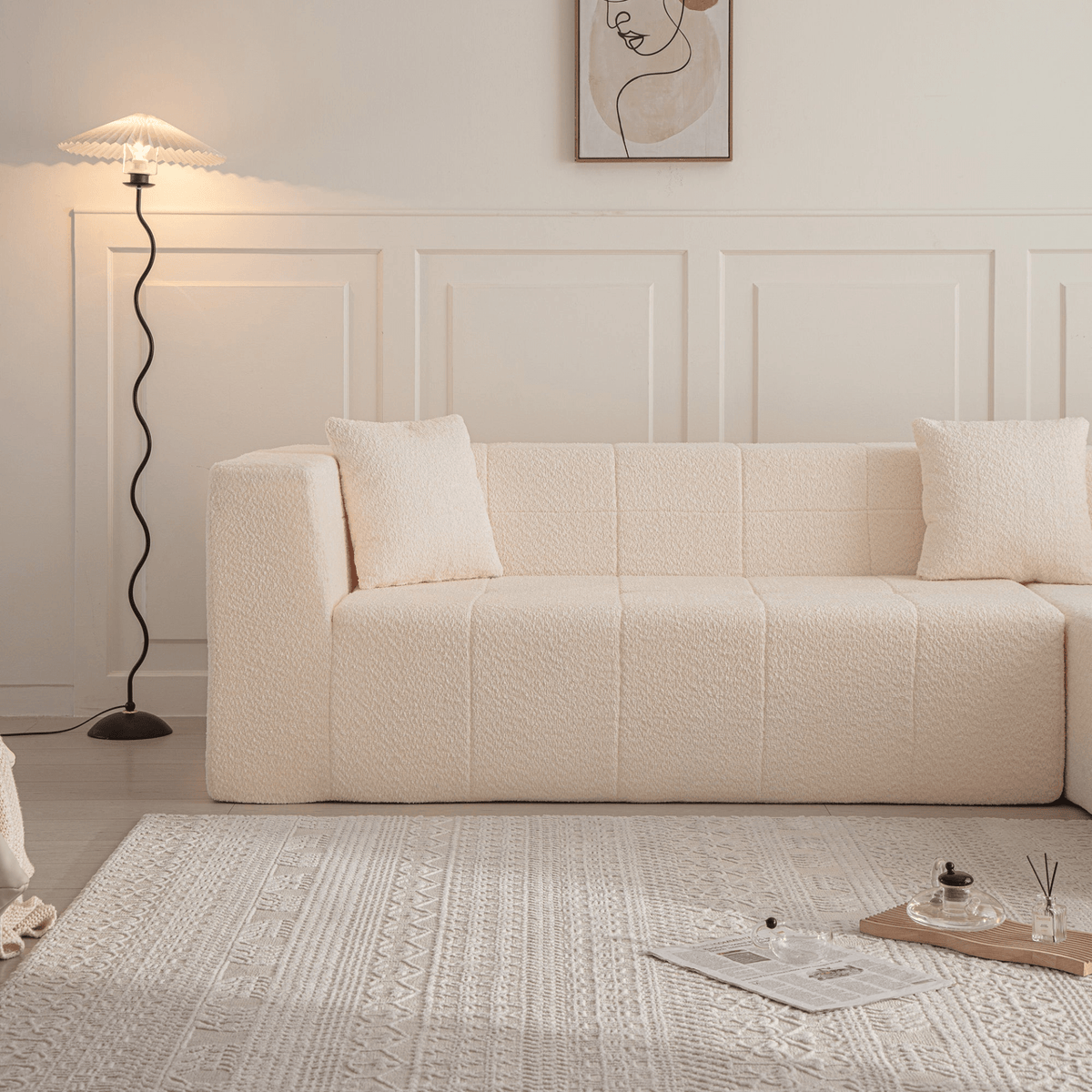 105.5" Modular L-Shaped Sectional Floor Couch, Deep Seat Tufted Comfy Sofa set with Chaise for Living Room - Mervyns