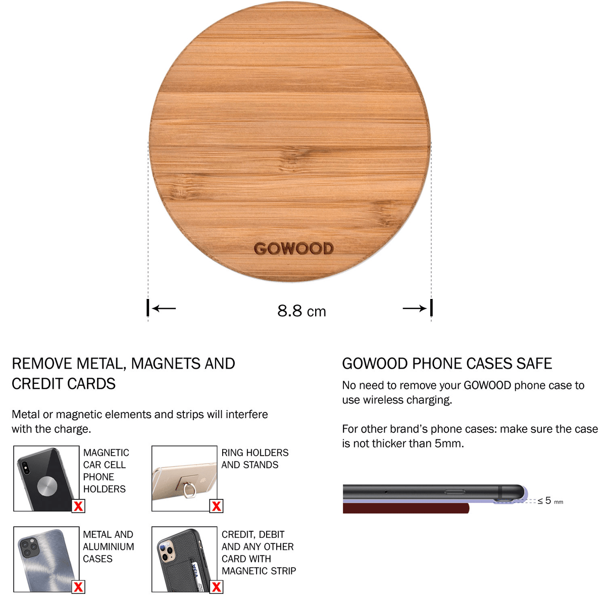 15W Fast Charge Bamboo Wood Wireless Charger - Mervyns